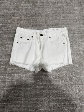 rag & bone White Frayed Hem Denim Shorts